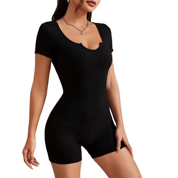 Solid Ribbed Romper