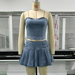 Tube Top Denim Skirt Set