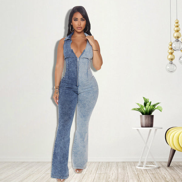 Two Tone Denim Jumpsuit