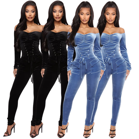 Velvet Off-shoulder Jumpsuit