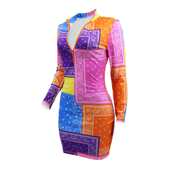 Multicolor V-Neck Dress