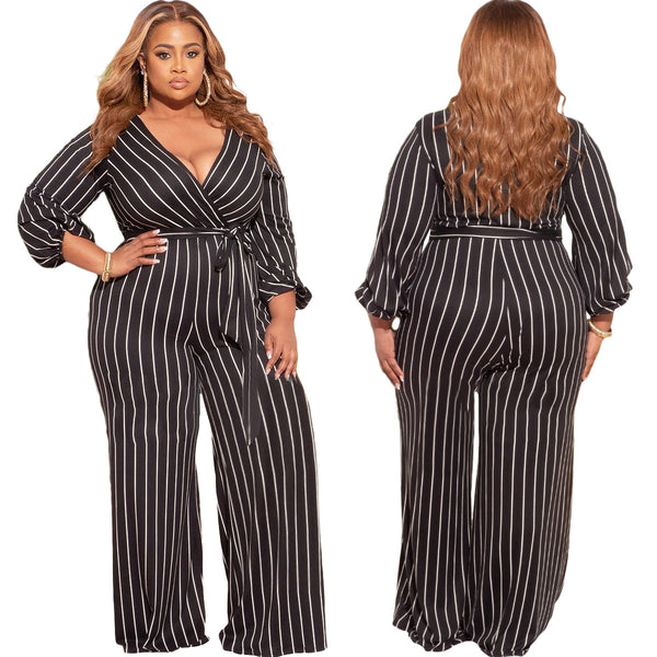 Striped V-Neck Jumpsuit