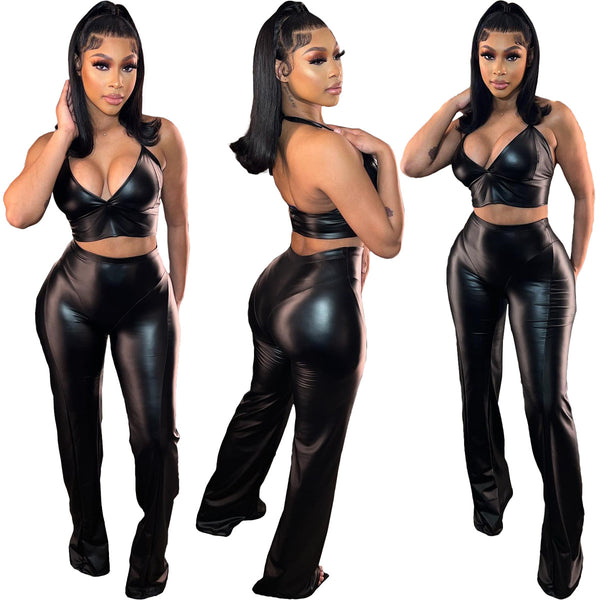 Faux Leather Stretch Matching Set