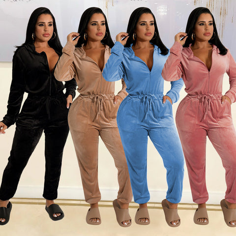 Velvet Sleeved Jumpsuit