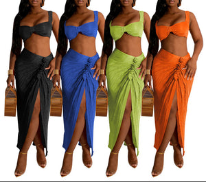 Draped Top & Skirt Set