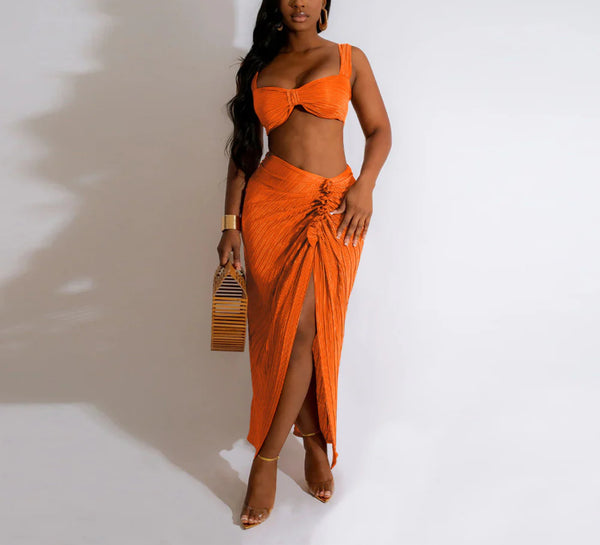 Draped Top & Skirt Set