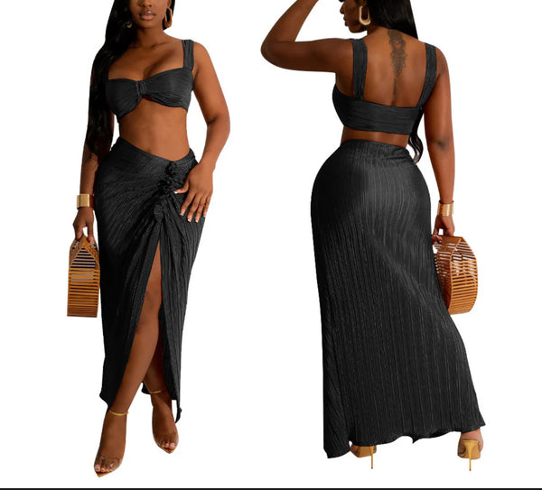 Draped Top & Skirt Set