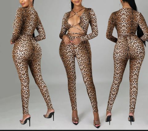 Drawstring Leopard Jumpsuit