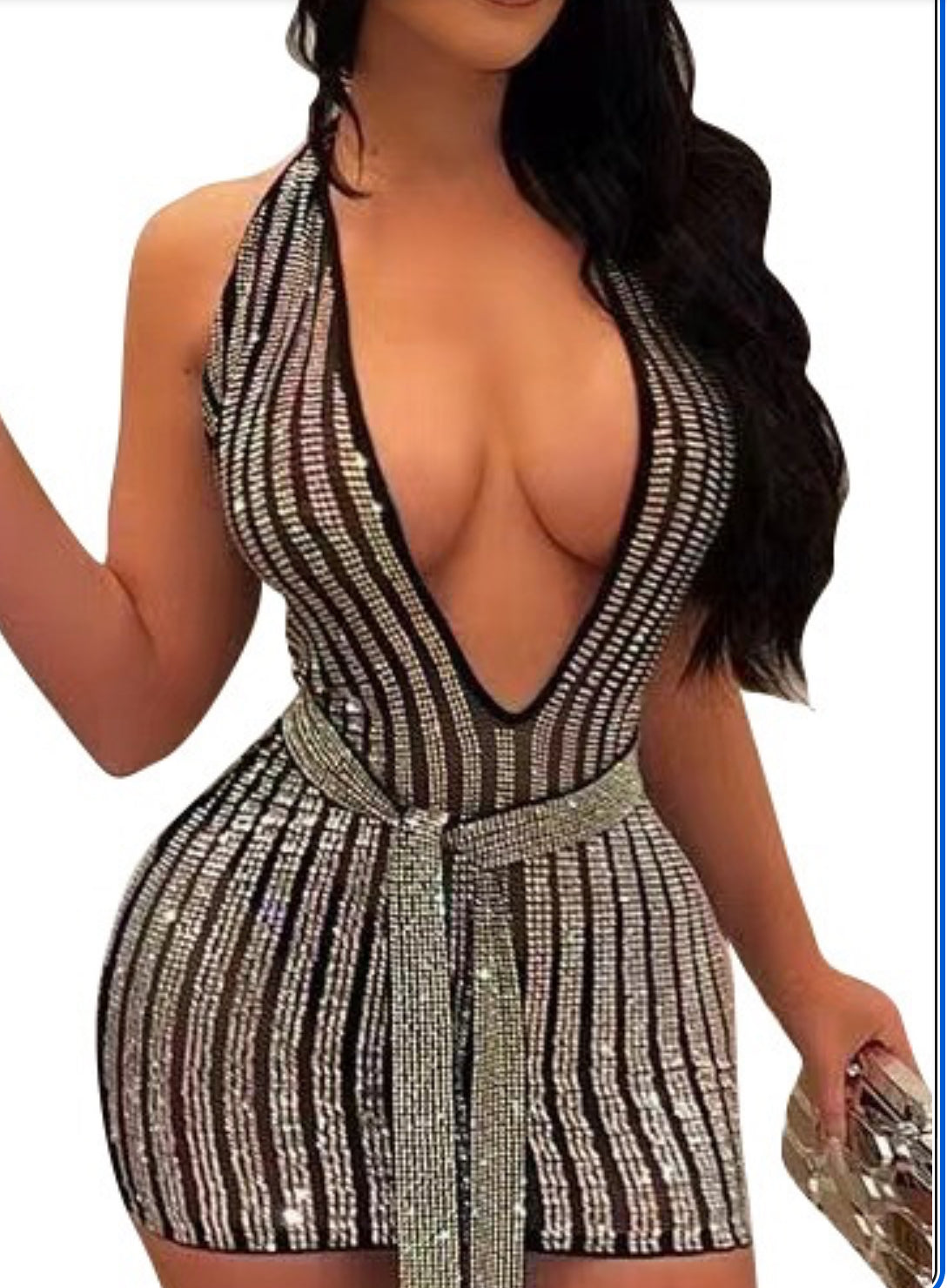 Halter Rhinestone Mesh Dress