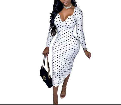 V-Neck Polka Dot Dress