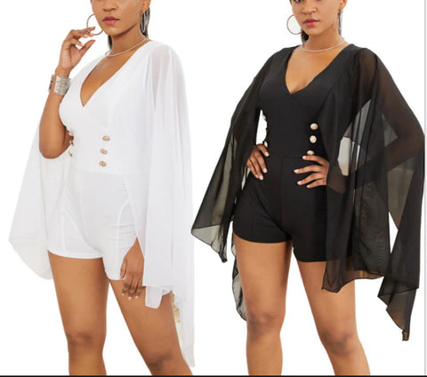 V-Neck Button Romper