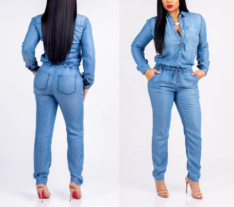 Ribbed Denim Jumpsuit