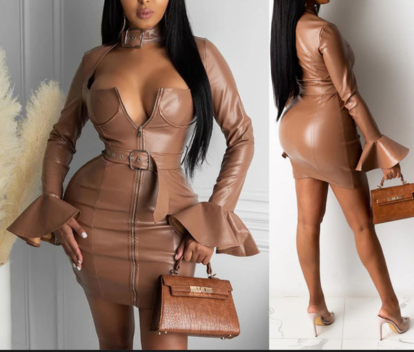 Zipper Faux Leather Dress