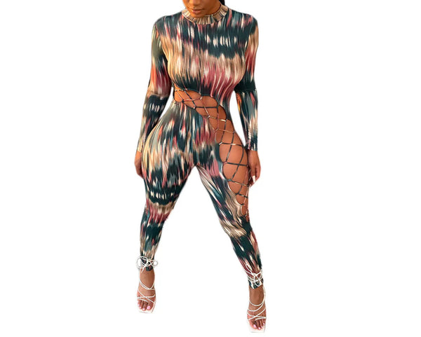 Sleeved Cutout  String Jumpsuit