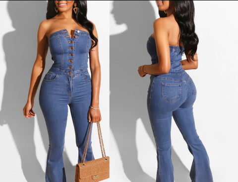 Off Shoulder Denim Jumpsuit