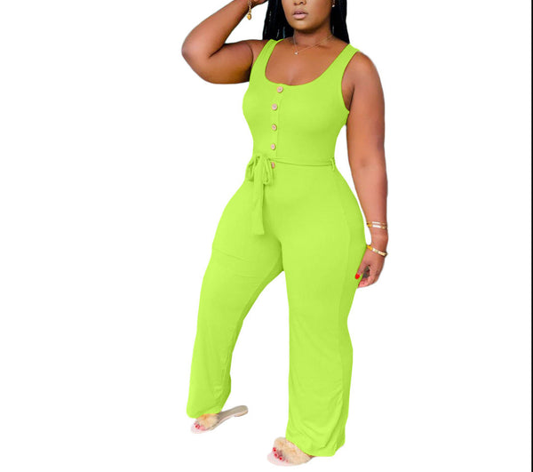 Solid Button Jumpsuit