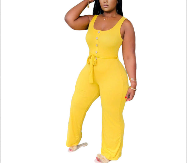 Solid Button Jumpsuit