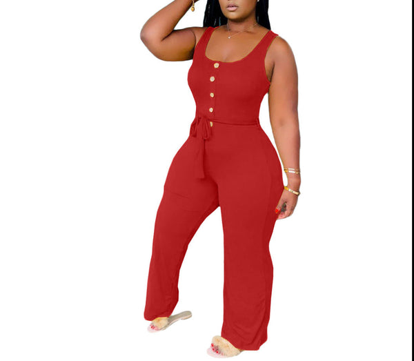 Solid Button Jumpsuit