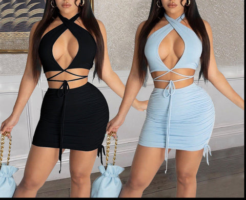 Halter Cutout Skirt Set