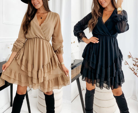 V-Neck Ruffled Dress