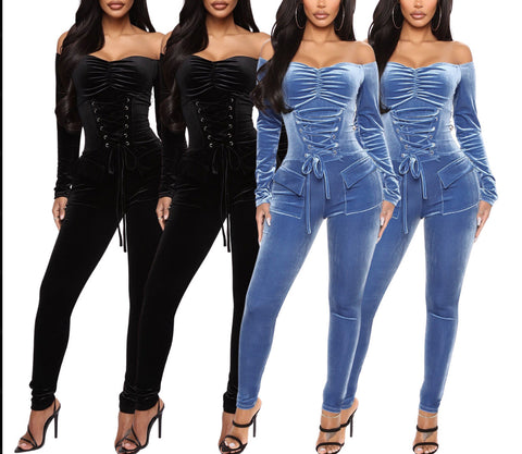 Velvet Off-shoulder Jumpsuit