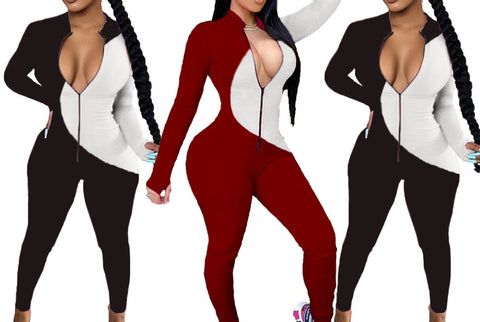 Two Toned Zipper Jumpsuit