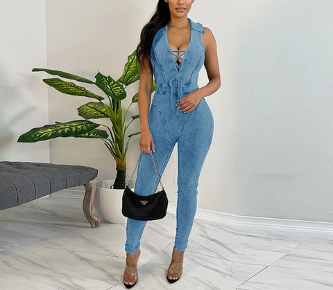 Denim Drawstring Jumpsuit