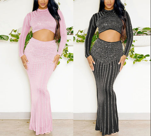 Rhinestone Fishtail Skirt Set