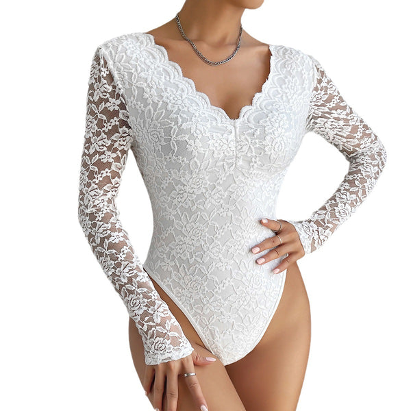 Solid Lace Bodysuit Top