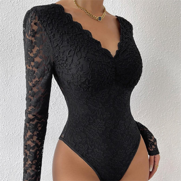 Solid Lace Bodysuit Top