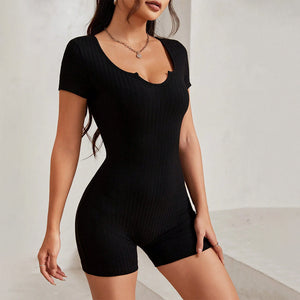 Solid Ribbed Romper