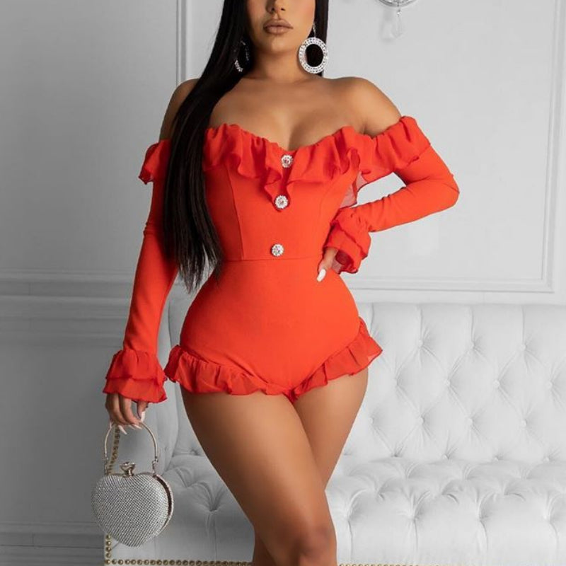 Off Shoulder Ruffled Romper