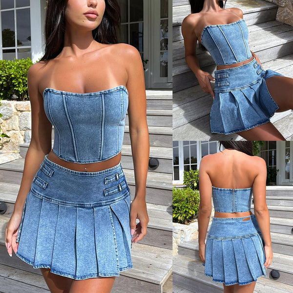 Tube Top Denim Skirt Set