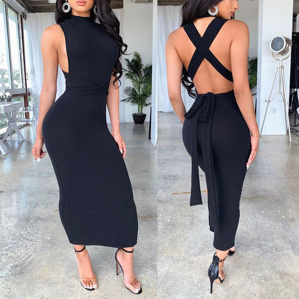 Fashion Halter Backless Dress