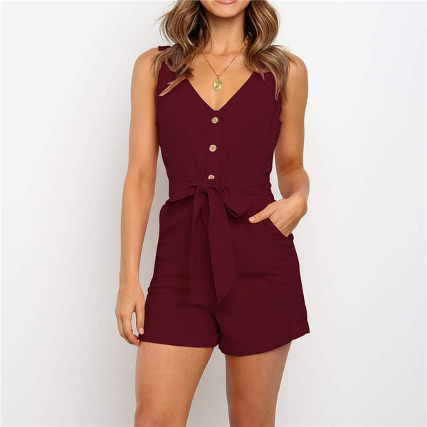 Solid Buttoned Romper
