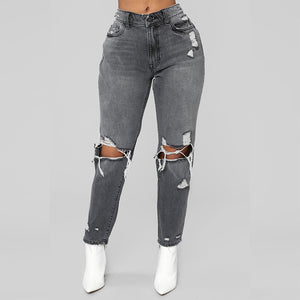 Elastic Denim Ripped Jeans