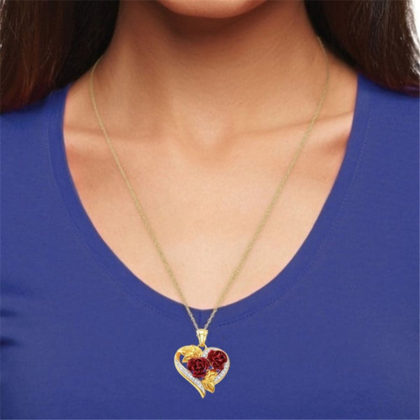 Diamond Rose Heart Necklace