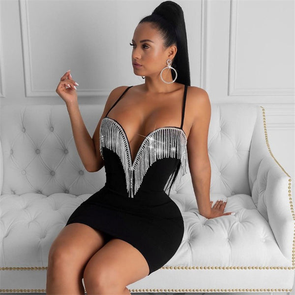 Rhinestone V-neck Dress