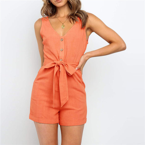Solid Buttoned Romper