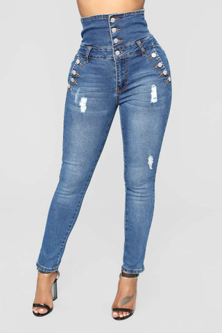 Ripped High Waist Pencil Jeans