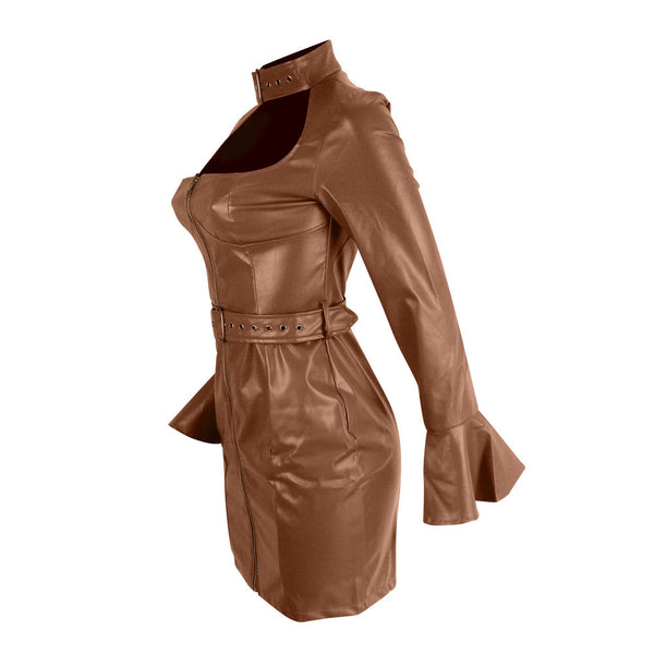 Zipper Faux Leather Dress