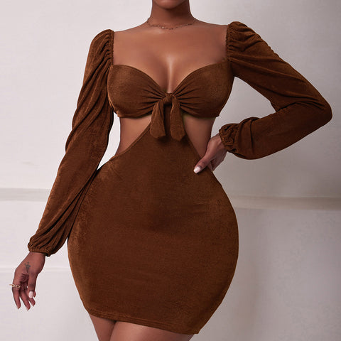 Hollow Mocha Sleeved Dress