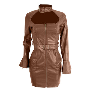 Zipper Faux Leather Dress